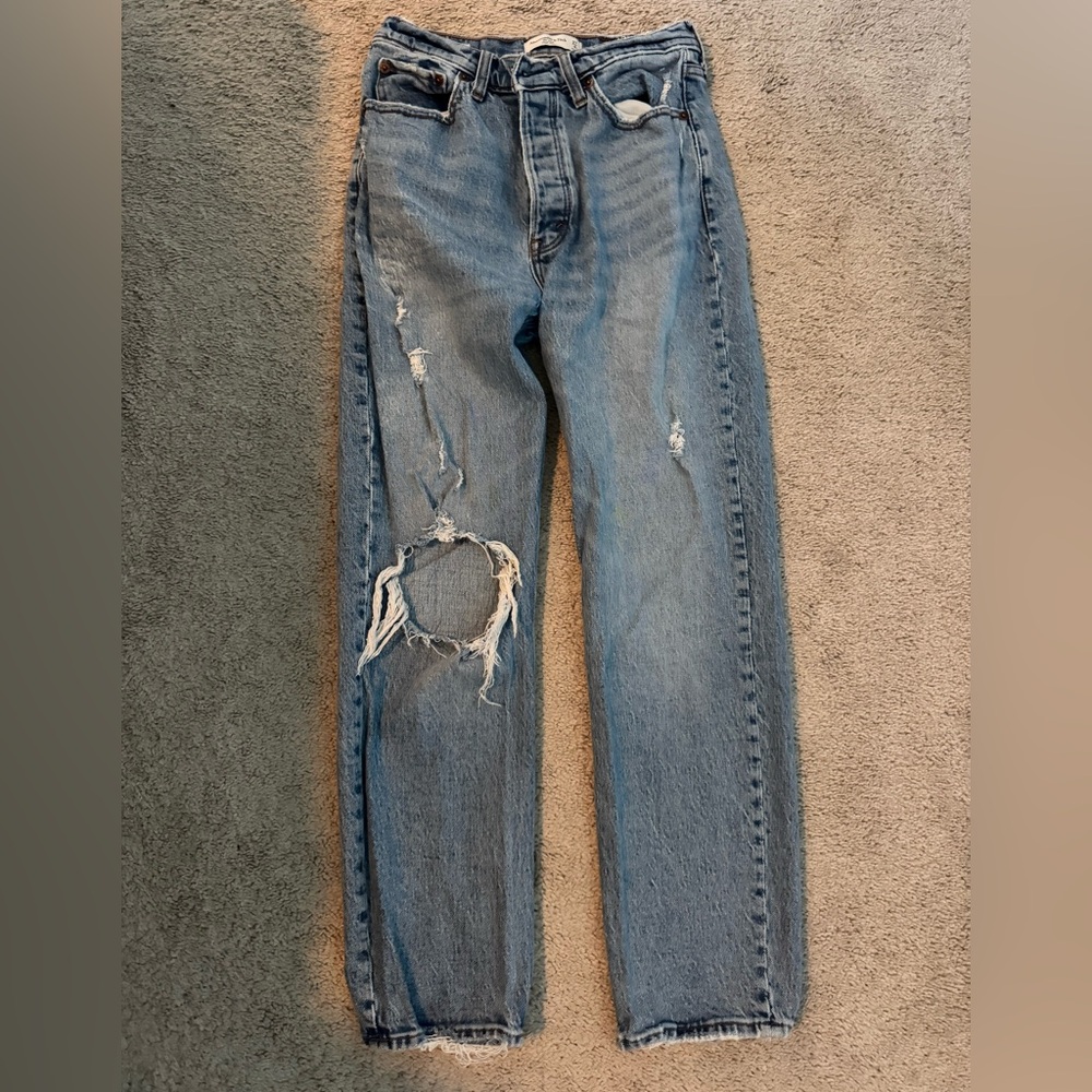 Abercrombie & Fitch Blue Distressed Boyfriend Jeans